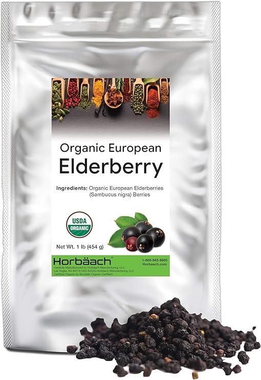 Whole Dried Organic Elderberries 1 lb Bulk Bag European