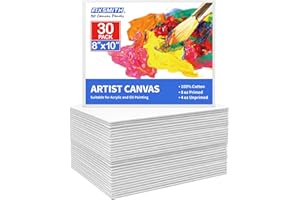 FIXSMITH Canvases for Painting 30 Pack - 8 x 10 Inch Painting Canvas Panel Boards - 100% Cotton Primed Canvases - Super Value