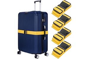 Luggage Straps for Suitcases (Yellow, 4 PK), Premium Nylon Belts for Luggage Security, Heavy-Duty w/Adjustable Length (46”-78”) for Suitcase, Briefcase, Backpack & Travel Bag by BlueCosto