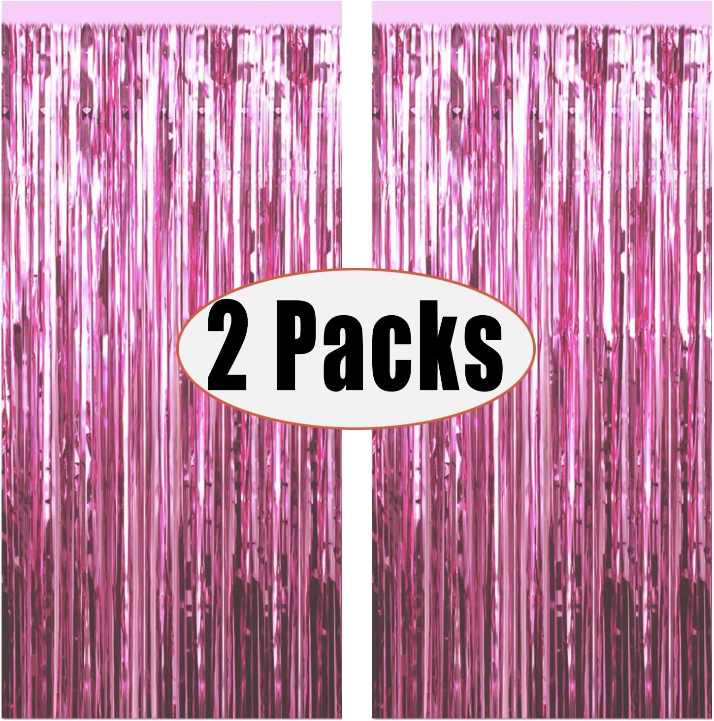 FECEDY 2pcs 3ft x 8.3ft Light Pink Metallic Tinsel Foil Fringe Curtains Photo Booth Props for Birthday Wedding Engagement Bridal Shower Baby Shower Bachelorette Holiday Celebration Party Decorations: Toys & Games