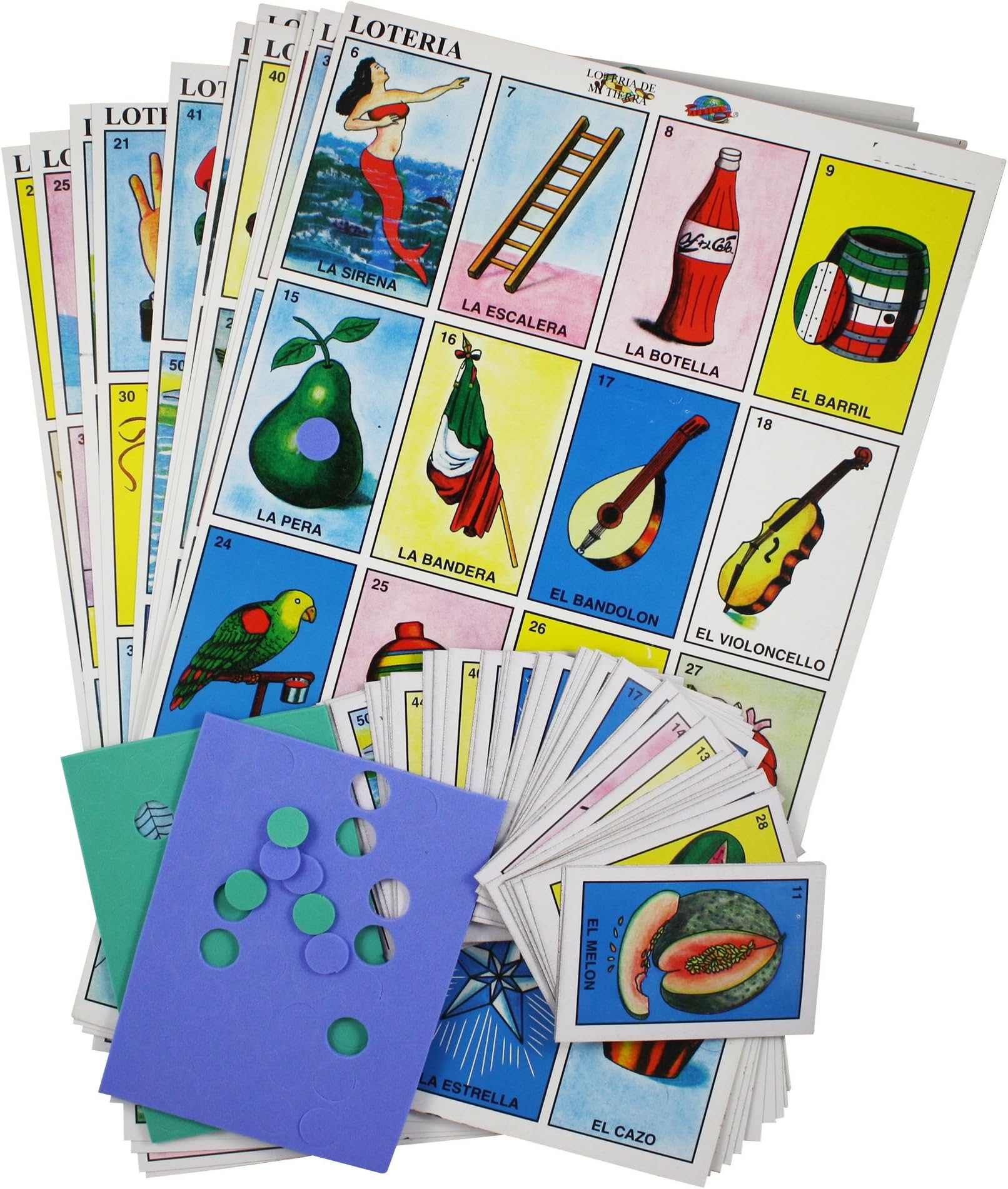 Smarterbuy Toys Loteria Cards Mexican Bingo Family Game 12 Jumbo Juego de Loteria Board Tablets with Play Cards and Placement Chips - Learn Spanish w/ Fun Games
