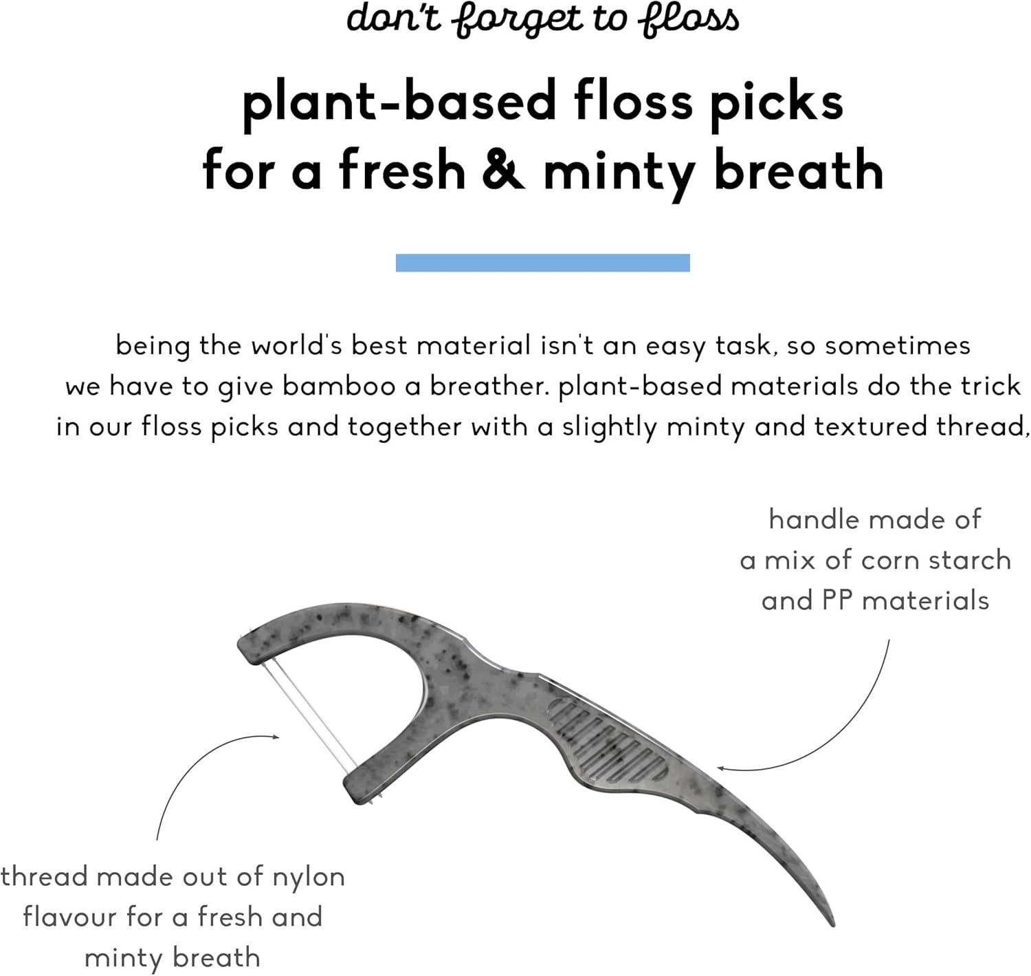 The Humble Co. Natural Dental Floss Picks (200 Count) - Vegan, Eco Friendly, Sustainable Dental Flossers and Zero Waste Plaque Remover for Oral Care with a Fresh Feel (Charcoal, Double Thread) : Beauty