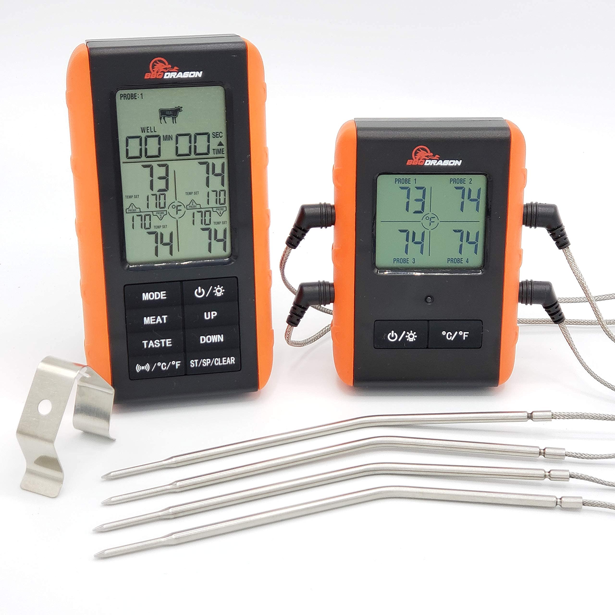 BBQ Dragon Wireless Digital Instant Read Thermometer - Food Thermometer for Cooking – Oven Safe Kitchen with 4 Probes - Meat thermometers for Smokers.
