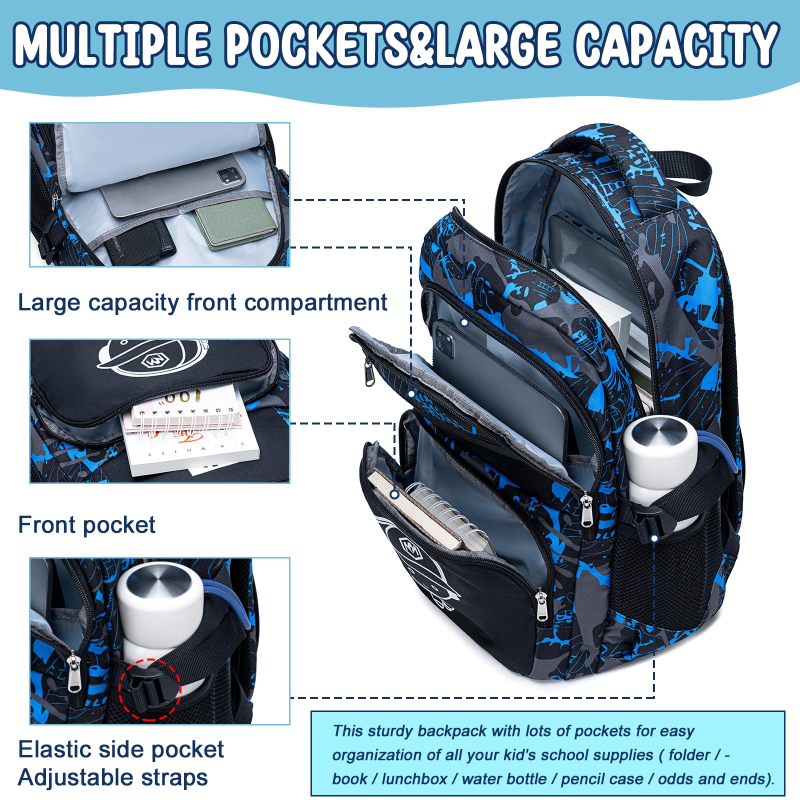 Bluboon Kids Backpack Boys Camo Bookbag Teens Elementary School Bag Daypack Travel Back Pack Middle school
