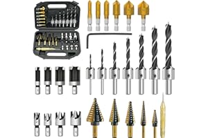 GMTOOLS 28Pcs Woodworking Chamfer Drilling Tools-Countersink Bit, Step Drill Bit Set, Wood Plug Cutter Drill Bit Set (2 Styles), 5-Flute Countersink Drill Bit, Positioning Punch and 1pc Hex Wrench