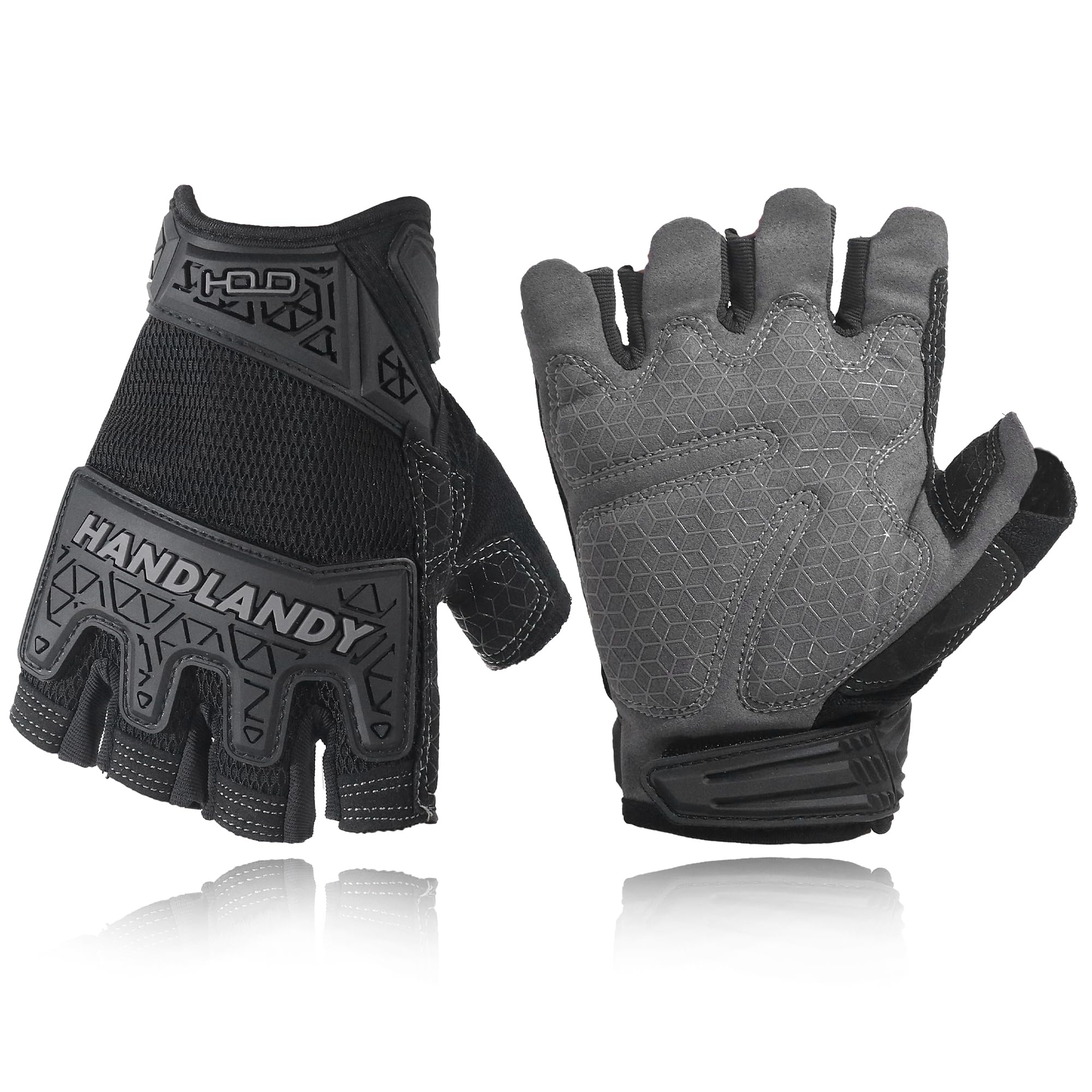 HANDLANDY Fingerless Work Gloves, Men Women Padded Half Finger Framer Mechanic Construction Carpentry Working Gloves (Black, L) — image 1