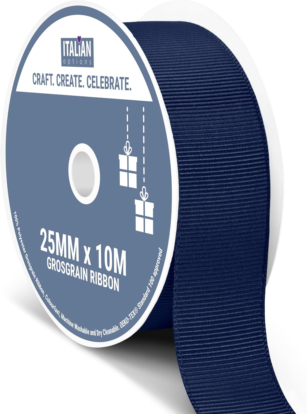 Italian Options Grosgrain Ribbon 25mm Navy 10m for Bows Crafts Sewing