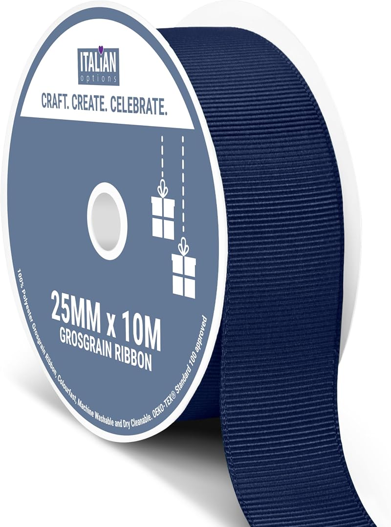 Italian Options Grosgrain Ribbon 25mm Navy 10m for Bows Crafts Sewing