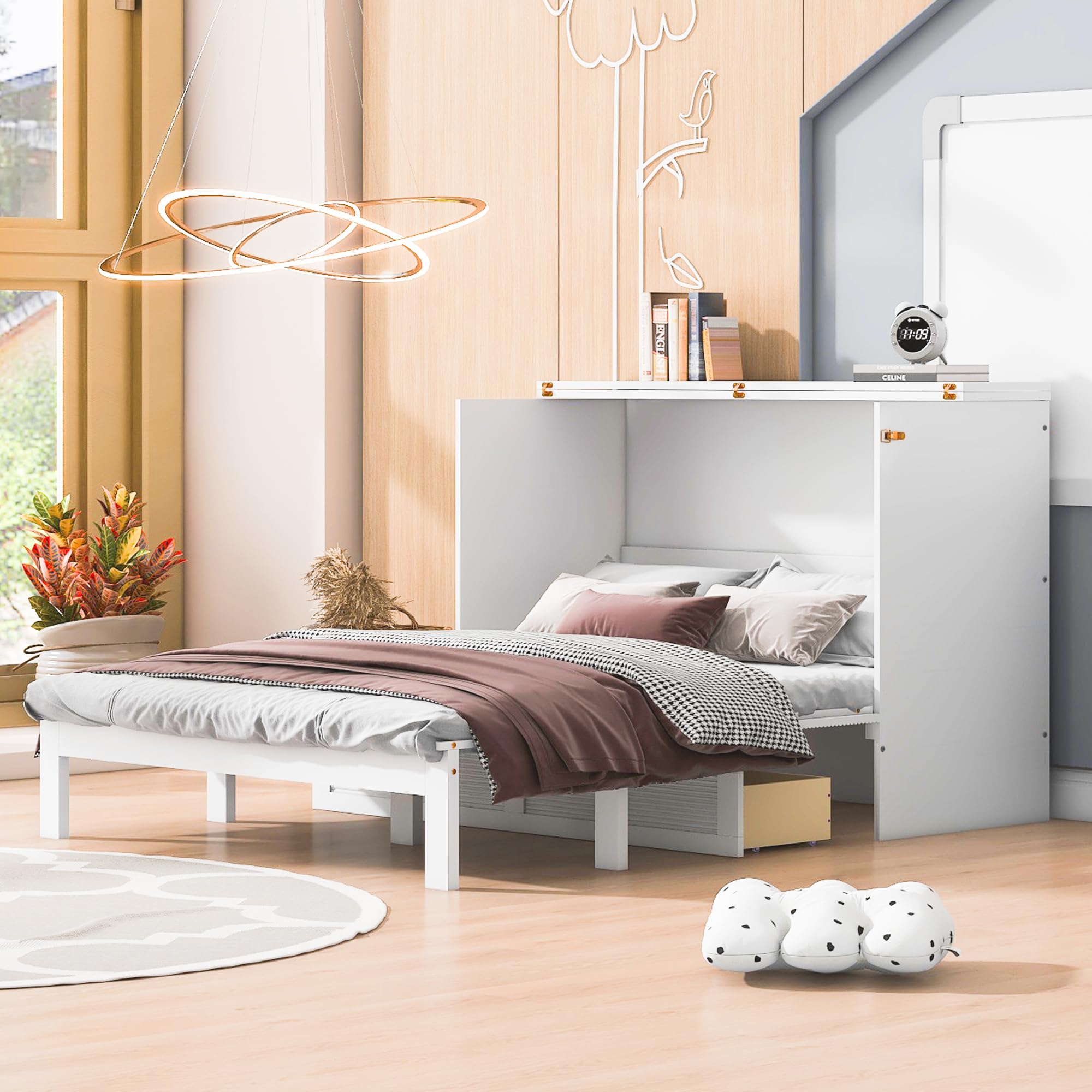 Photo 1 of **box 2 of 2**
Ball & Cast Murphy Bed Full Size with Drawer and A Set of Sockets,Bedroom Folding Wall Cabinets Frame w/USB Ports & Pulley Structure Design,Hideaway Bed for Guest Room,Study,Office,White