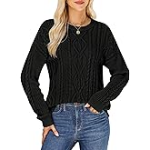 QIANSIQIANBO Women's Cable Knit Sweaters Oversized Crewneck Sweater Long Sleeve Chunky Pullover Top Loose Casual Fall Outfits