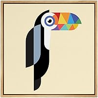 SIGNWIN Framed Canvas Wall Art Black and White Toucan with Red, Yellow, Orange, Blue, Green Beak Birds Wildlife Illustrations Pop Art Modern Colorful for Living Room, Bedroom, Office - 16x16 inches