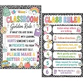 KATINAT 2 Pcs Classroom Rules Poster Set, Class Rules Poster for Classroom, Black Composition Notebook Classroom Decor, Teacher Classroom Decor for Elementary School, Middle School 11x17 Inches