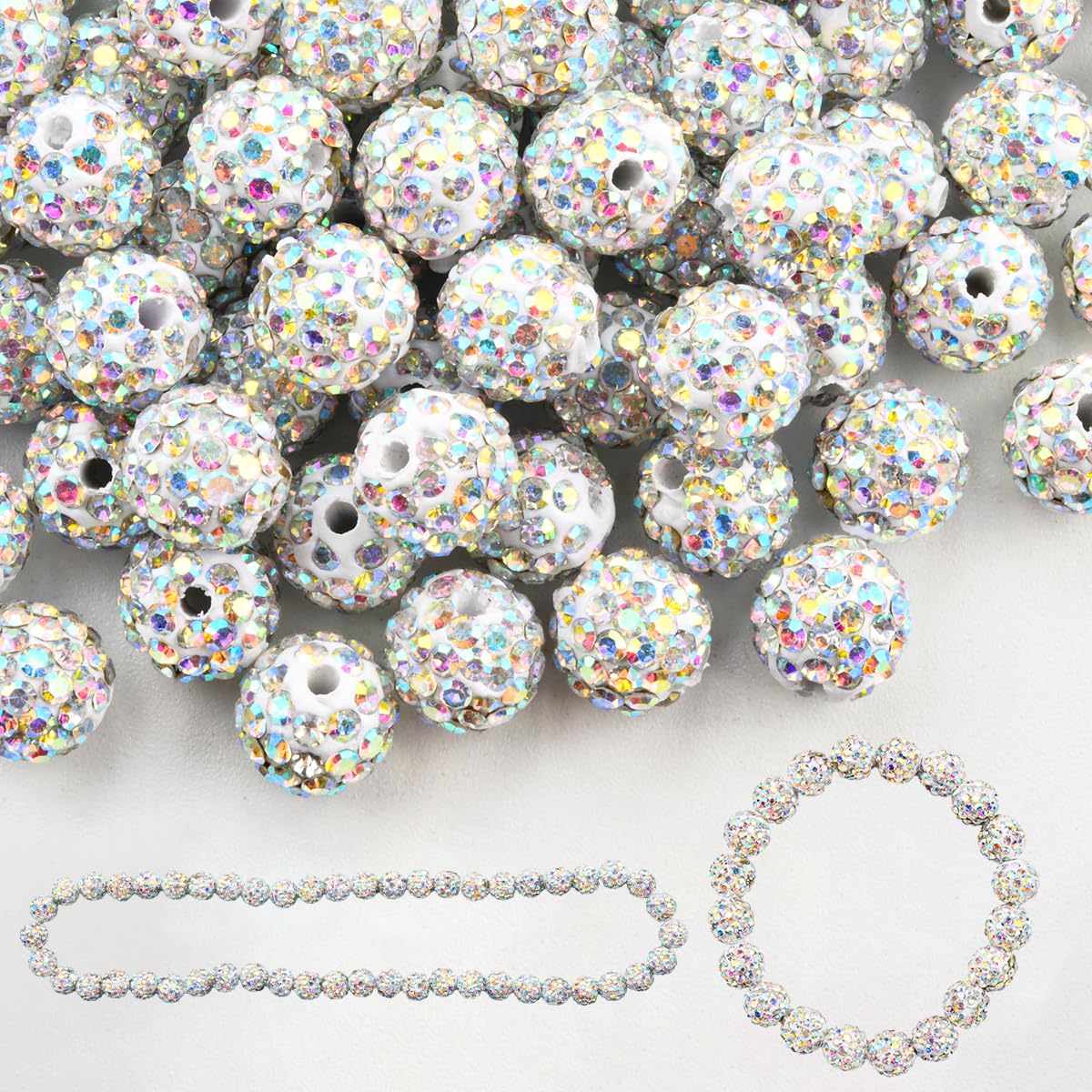 Photo 1 of 100pcs 10mm Rhinestone Clay Beads for Crafting - Ice Collection Baseball Bling Style, Round Shamballa Disco Ball Design, Fancy Sparkle for DIY Jewelry Making (AB Crystal)