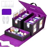 Commander Deck Box for MTG, Trading Card Storage Box Holds 400+ Double-Sleeved Cards, 5 IN 1 Removable Card Case with Dice Tray, Display Window with Magnetic Card Holders for TCG/CCG (Black Purple)