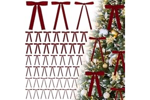 Natonhi 45 Pcs Velvet Bows for Christmas Tree, 3 Size Width Red Velvet Ribbon Bows, 5x7 Inch Vintage Christmas Ornaments for 