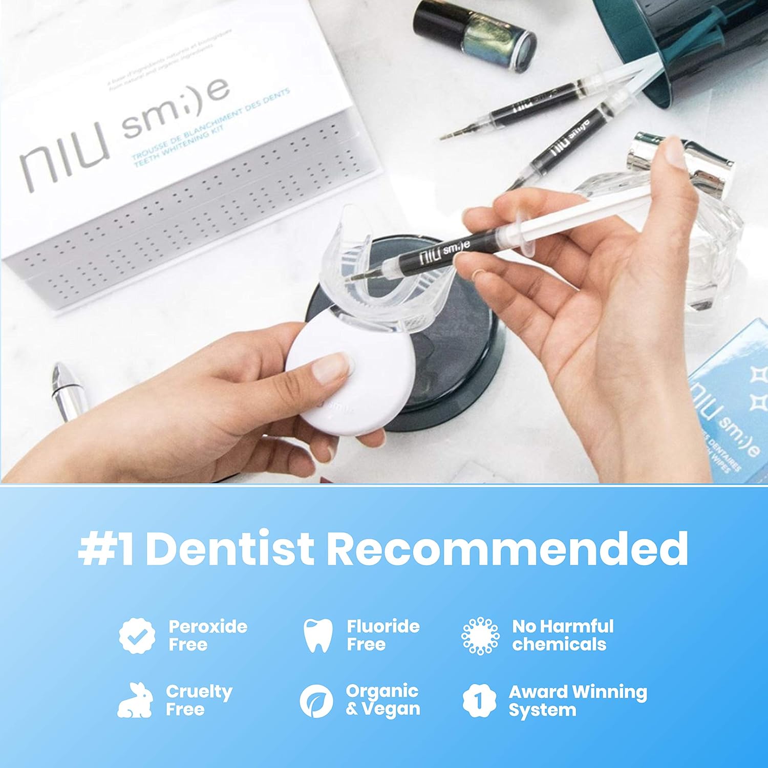 Niusmile Teeth Whitening System | #1 Dentist Recommended Activated Charcoal Teeth Whitening Kit | Teeth Whitening Kit with LED Light + Mouth Tray + Organic Coconut & Peppermint Teeth Whitening Gel: Beauty
