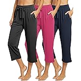 Sexy Basics Women's Ultra Soft French Terry Cotton Capri Bottoms | Drawstring & Pockets Pants | Multi Packs