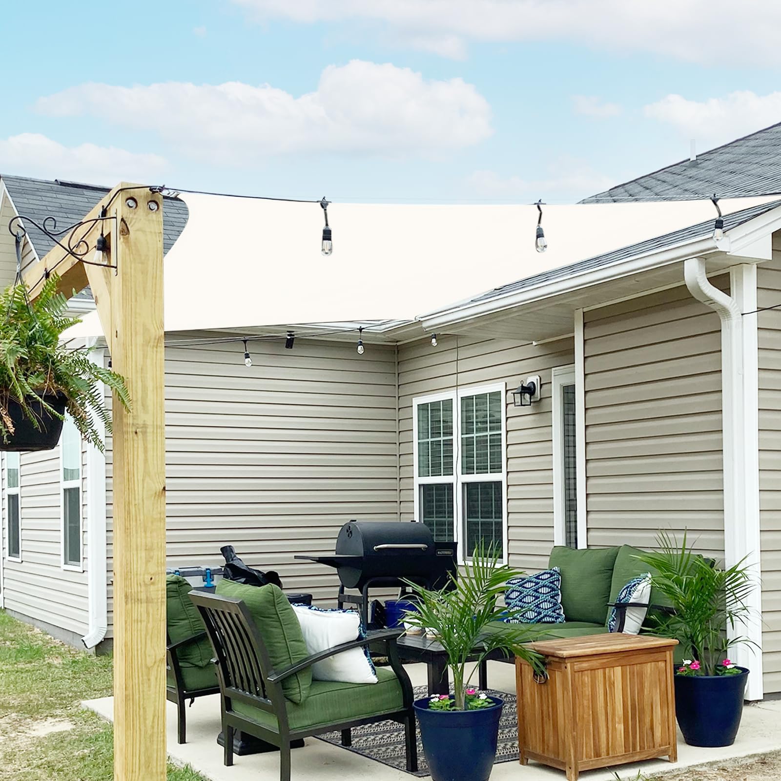 SUNNY GUARD Sun Shade Sail Rectangle 2x2m HDPE Breathable UV Block for Garden Outdoor Patio - Cream