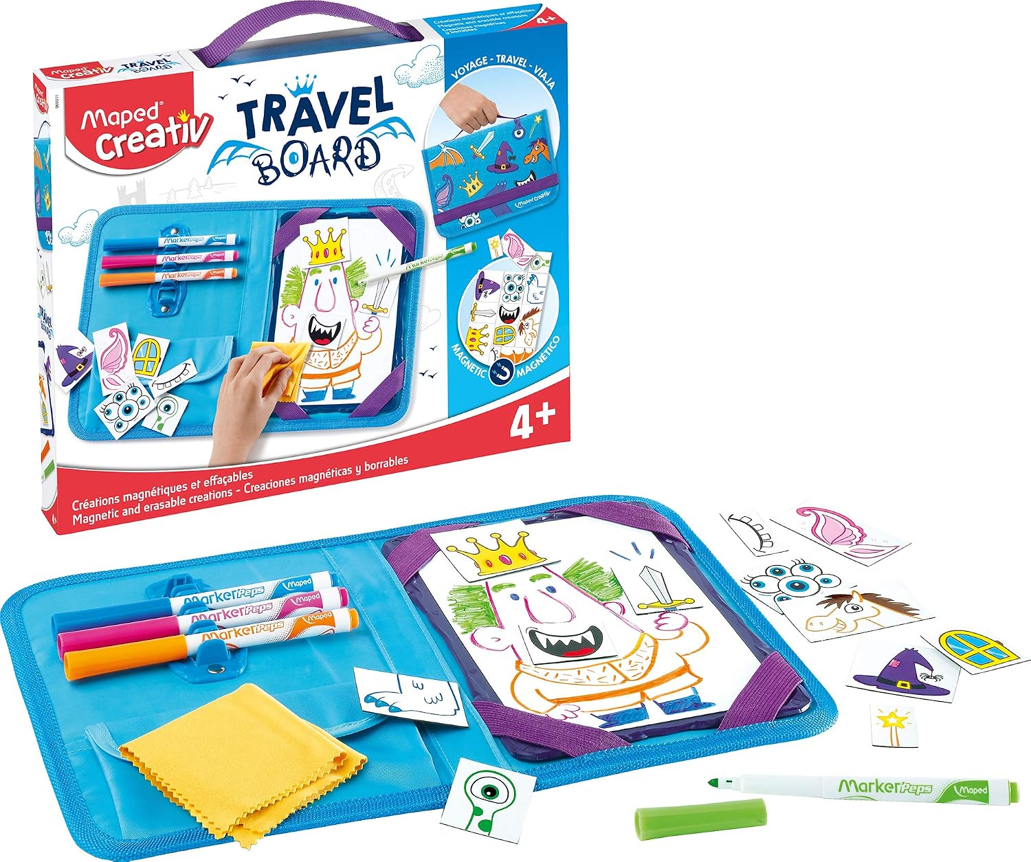 Maped Creativ Travel Board Knights and Princess Theme Fun Activity Kit for Kids 4+, Various Colors, Compact