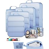 Veken 9/11 Set Compression Packing Cubes for Travel Essentials,Compressible Expandable Large Luggage Suitcase Organizer Bags for Clothing,Durable Space Saver Storage Bags(Light Blue)