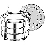 EasyShopForEveryone Stackable Steamer Insert Pans with 2 Lids, Cook 3 Dishes at a time, Compatible with 6qt Instant Pot, Pres