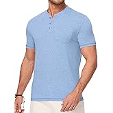JMIERR Mens Henley Shirts Short Sleeve Casual Basic Button Up Tees Pocket T Shirts for Men