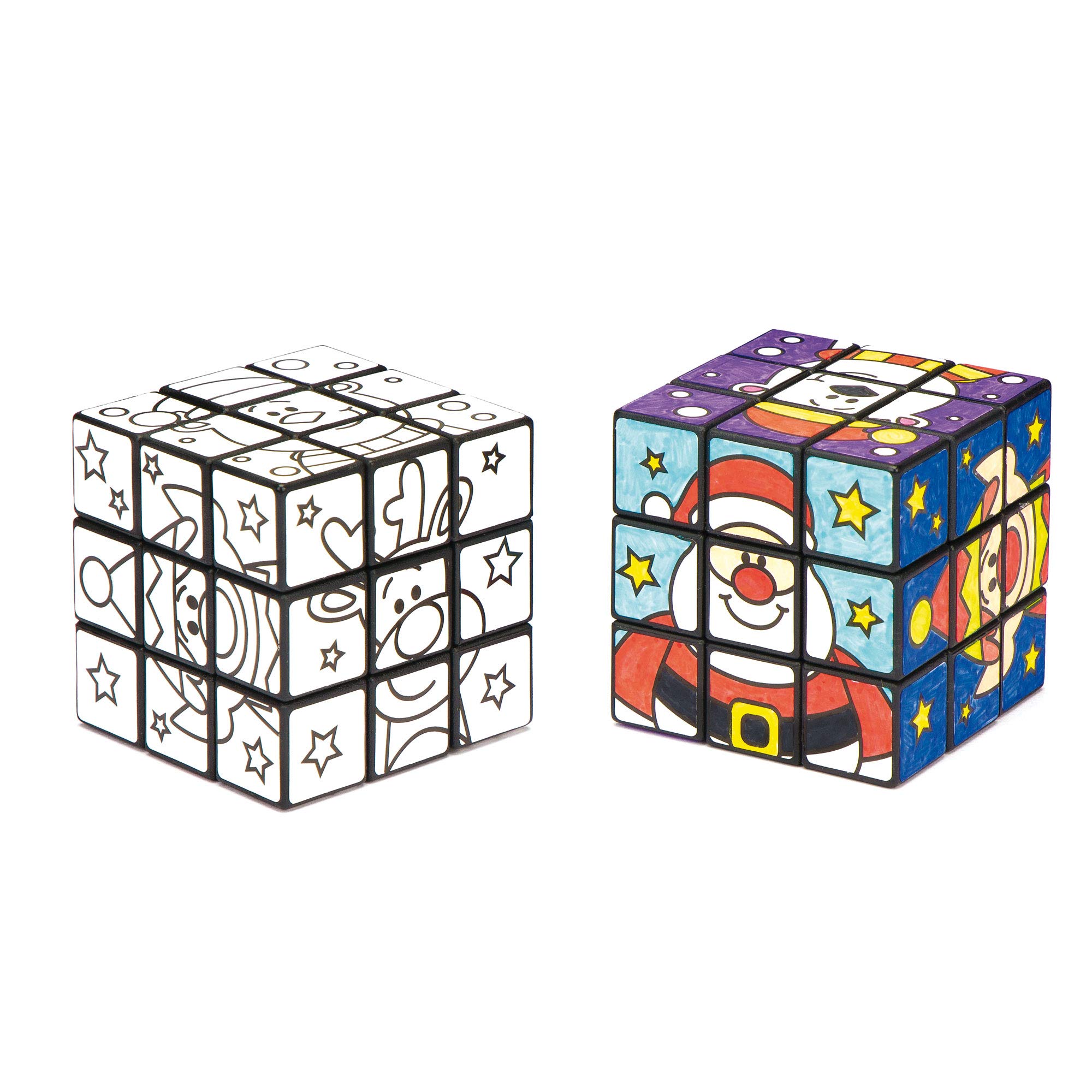 Baker Ross AV815 Festive Friends Colour-in Cube Puzzles — Christmas Novelty Toys for Kids, Perfect Party, Loot, Prize Bag and Stocking Filler (Pack of 2), Assorted