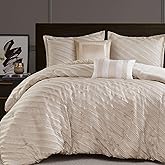Madison Park Cal King Comforter Set Jacquard Texture Comforters Cal King Size Bed, All Season Down Alternative Bedding Cal King Size Comforter, Decor Pillows, Shams, Riva, Cal King Beige 5 Piece