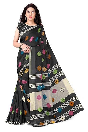 Womens Cotton Bandhani Saree With Blouse Piece