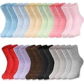Suhine 12 Pairs Fuzzy Socks Winter Warm Socks Women Soft Stocking Plush Coral Fleece Gift for Christmas Winter Slipper Sleep