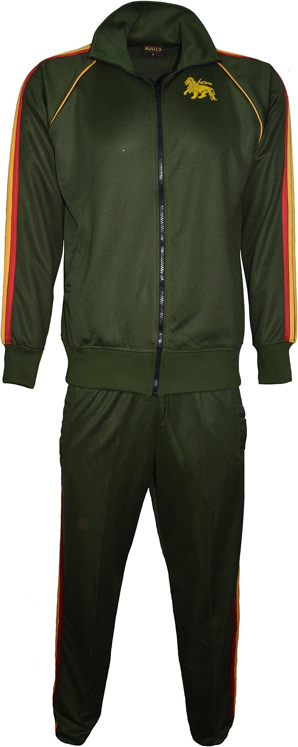 Men's Rasta Tracksuit Collared Top & Elasticated Waist Trouser Lion of Judah Rasta Colours