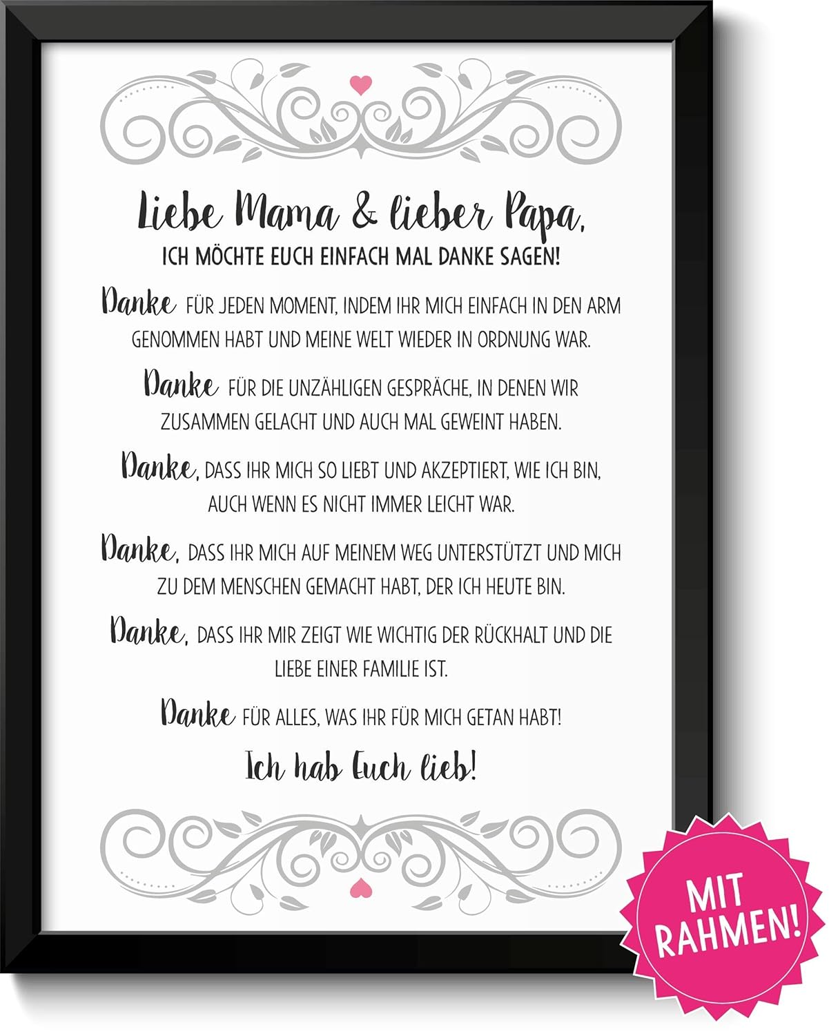 Danke Für Alles Eltern Geschenke Bild Mit Rahmen Geschenkidee Zum