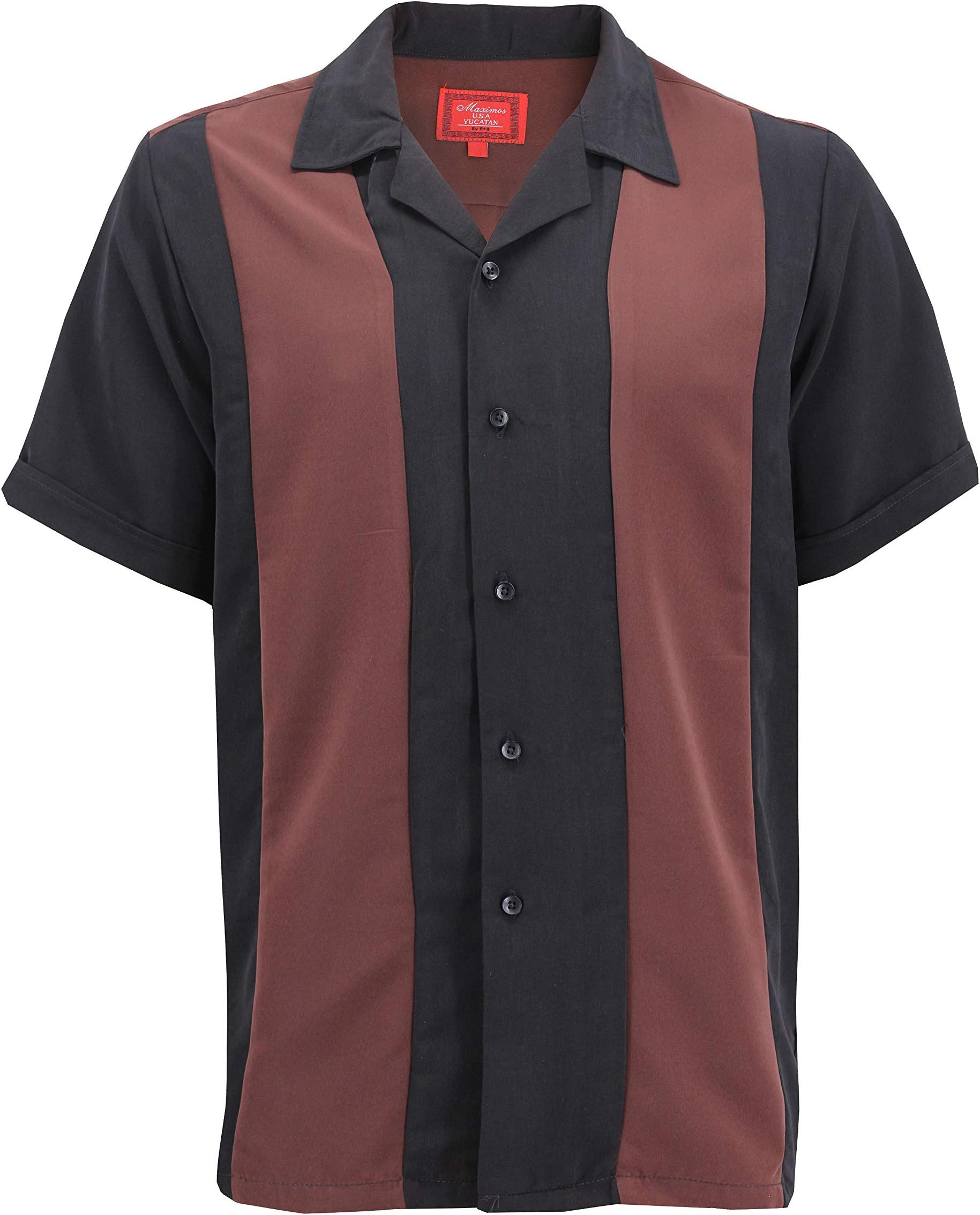 Men's Retro Classic Charlie Sheen Two Tone Guayabera Bowling Casual Dress Shirt
