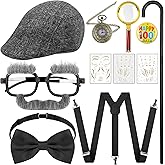 SOMSOC Boys Old Man Costume 100 Days of School Outfit Kids Grandpa Costume Accessories Set for School Dress Up Party