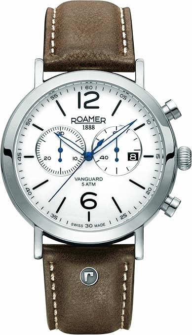 Roamer Orologio Uomo Nautic Chrono 100 862837 – Quarzo Svizzero, Cassa Acciaio 43 Mm, Cronografo, Vetro Zaffiro, Cinturino Pelle