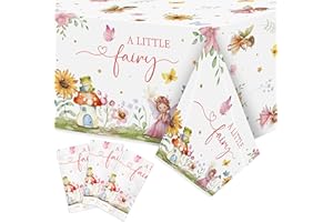 ARIANQICULT Fairy Party Tablecloths - 3Pcs A Little Fairy Party Table Covers Decorations, Floral Girls Themed Rectangular Plastic Disposable Table Cloth Decor for Kids Girls Birthday Baby Shower Supplies