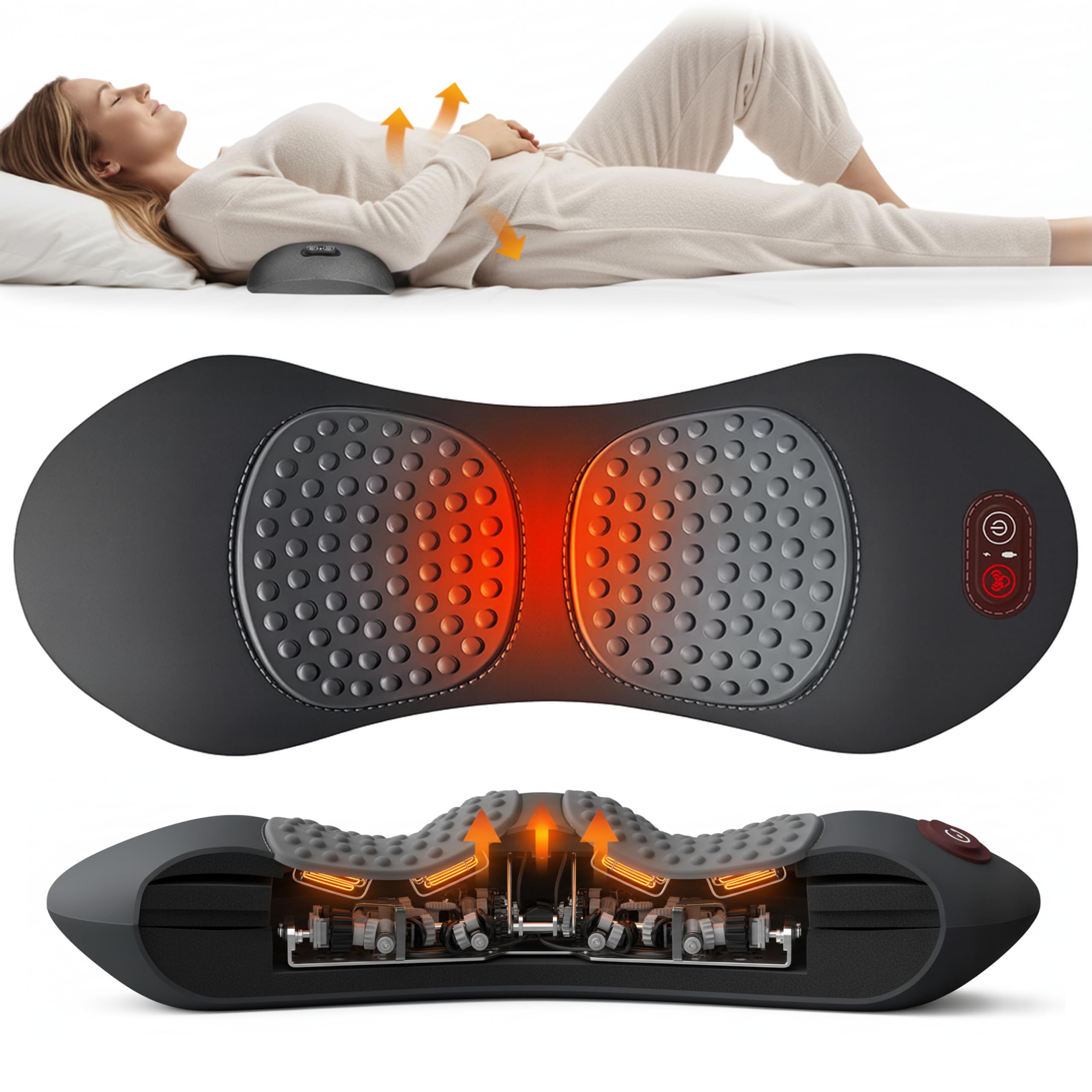 Photo 1 of BroWood 3-in-1 Upgraded Electric Lumbar Support Pillow, Adjustable, Heated Back Massager for Deep Tissue Massage to Relieve Pain