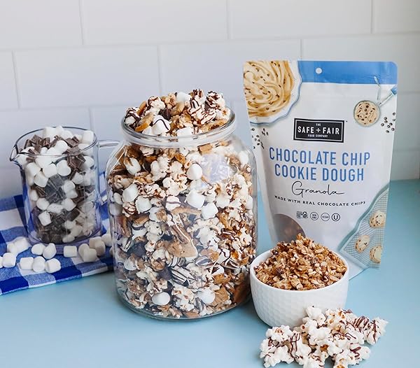 SAFE + FAIR CHOCOLATE CHIP COOKIE DOUGH GRANOLA – GLUTEN-FREE, DAIRY-FREE & VEGAN SNACK – ALLERGEN-FREE, NON-GMO, AND NO ARTIFICIAL INGREDIENTS – 12OZ PACK