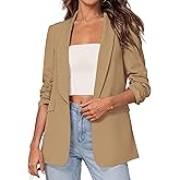 PRETTYGARDEN Women's 2026 Spring Blazers Business Casual Outfits Open Front Ruched 3/4 Sleeve Lightweight Work Suits Jackets