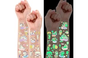 150 PCS Glow in The Dark Temporary Tattoos, Colorful Unicorn Rainbow Star Cartoon Tattoo Stickers for Kids Teens, UV Reactive