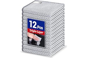 Bambeav 12 Pcs 3-Layer Non-Scratch Multipurpose Steel Wire Dishcloths, Reusable Quick, Dry Odor-Free Scrub Cloths for Dishes,