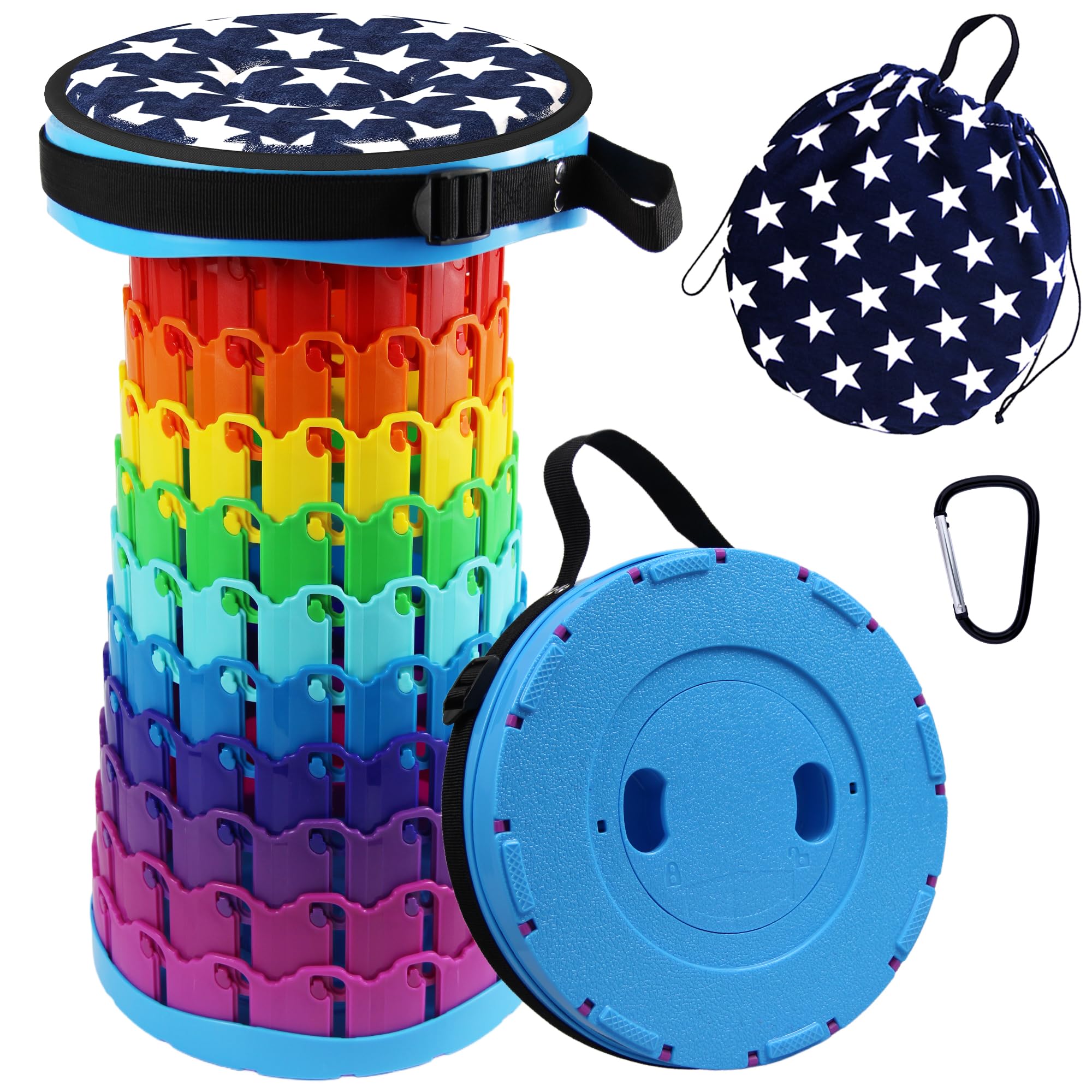 ALEVMOOM Portable Telescopic Folding Stool, Collapsible Stool with Cushion Max Load 440lbs, Lightweight Retractable Adjustable Seat Folding Chair for Camping, Fishing, Hiking, Travel