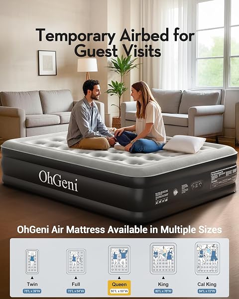 OHGENI QUEEN AIR MATTRESS WITH BUILT IN PUMP, IDEAL ALTERNATIVE TO A BED, INFLATABLE BLOW UP MATTRESS 18 RAISED COMFORT, UPGRADED SURFACE PORTABLE BED FOR HOME, CAMPING, COLCHONE INFLABLE, 650 LBS
