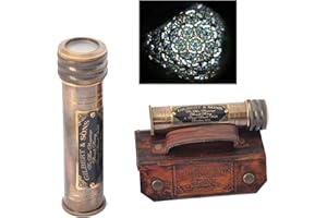 Royalmart Handmade Brass Kaleidoscope with Leather Box - Vintage Look - Antique Finish - Kaleidoscope for Kids Friends Family Children - 3D Mirror Lens (Antique Finish)