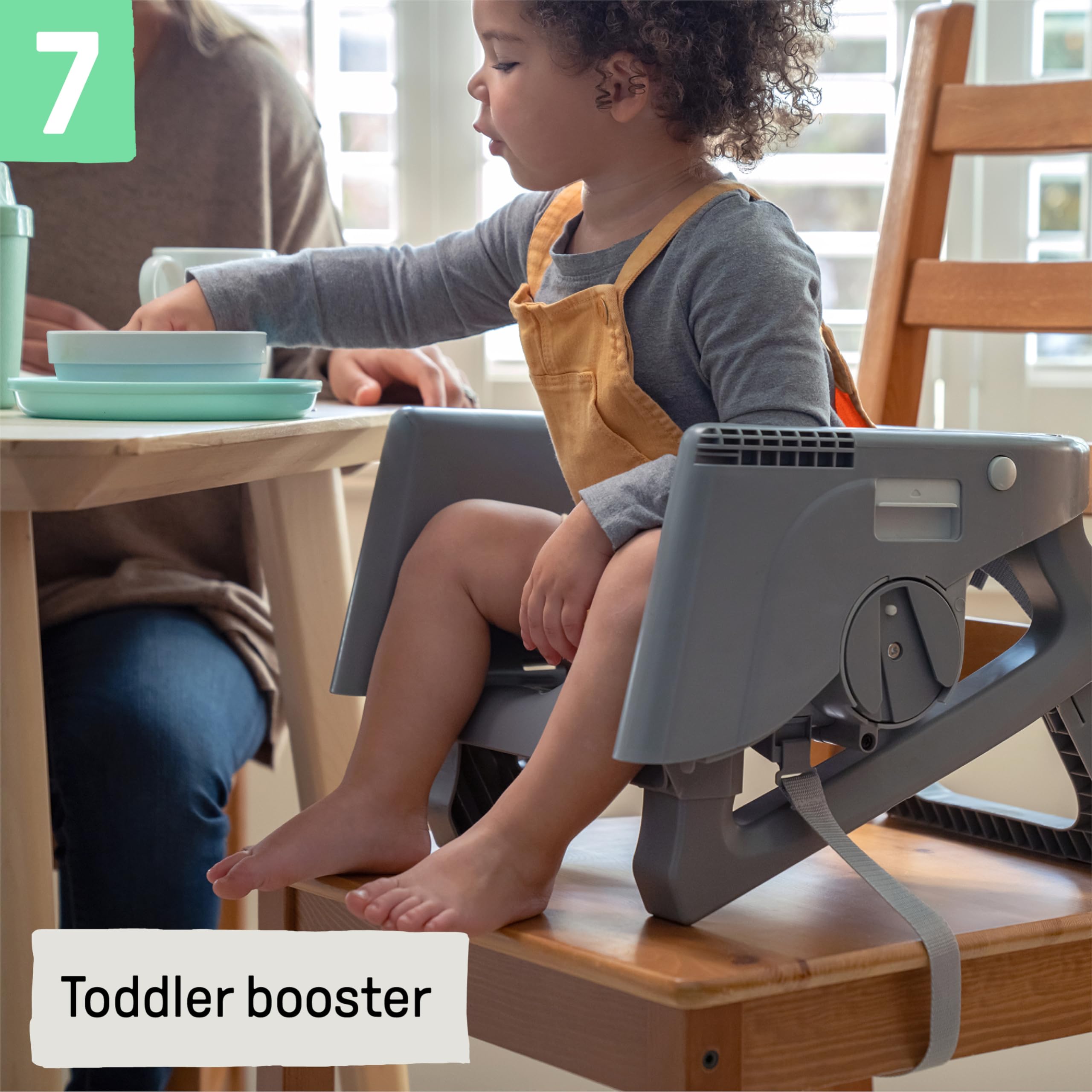 Ingenuity Proper Positioner Deluxe High Chair - 7-in-1 Convertible Baby Seat, Faux Wood Print Legs, Unisex, for Ages 0-36 Months