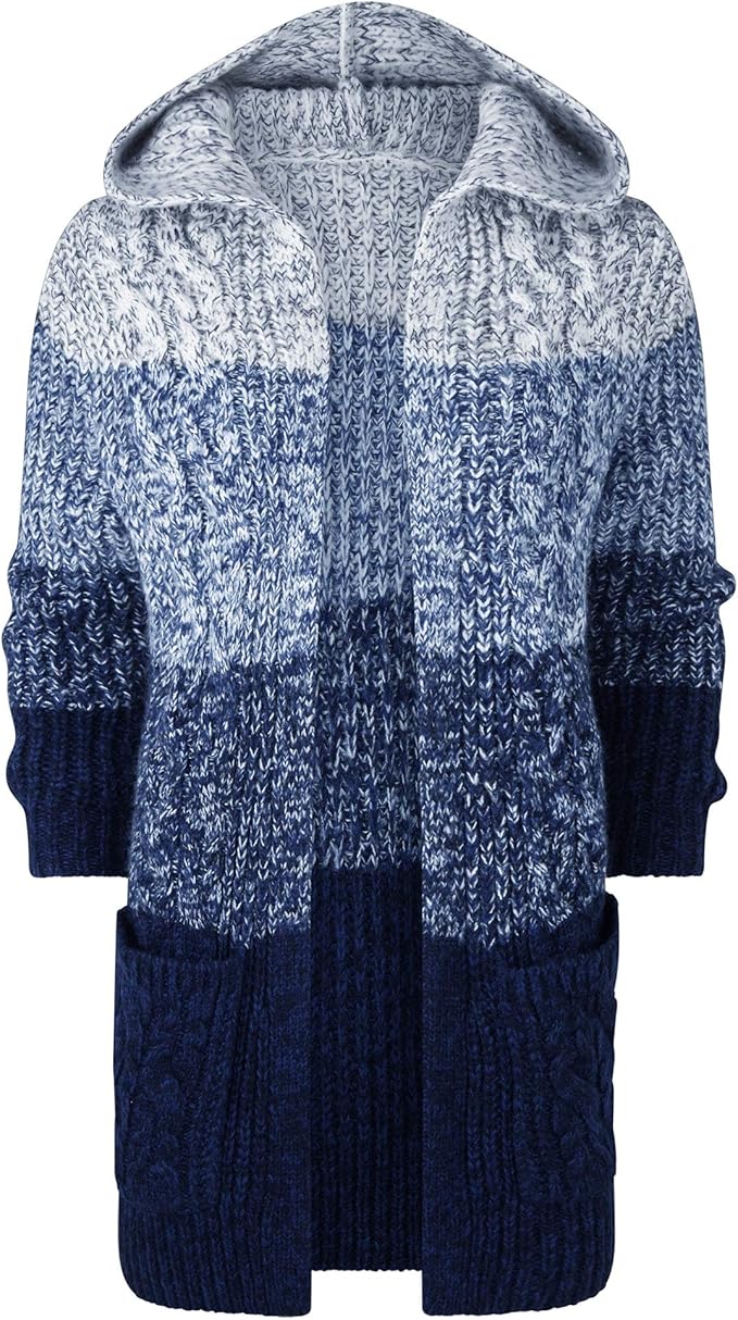 Cotton Traders Women's Hooded Cable Cardigan Colour Blue Size 22