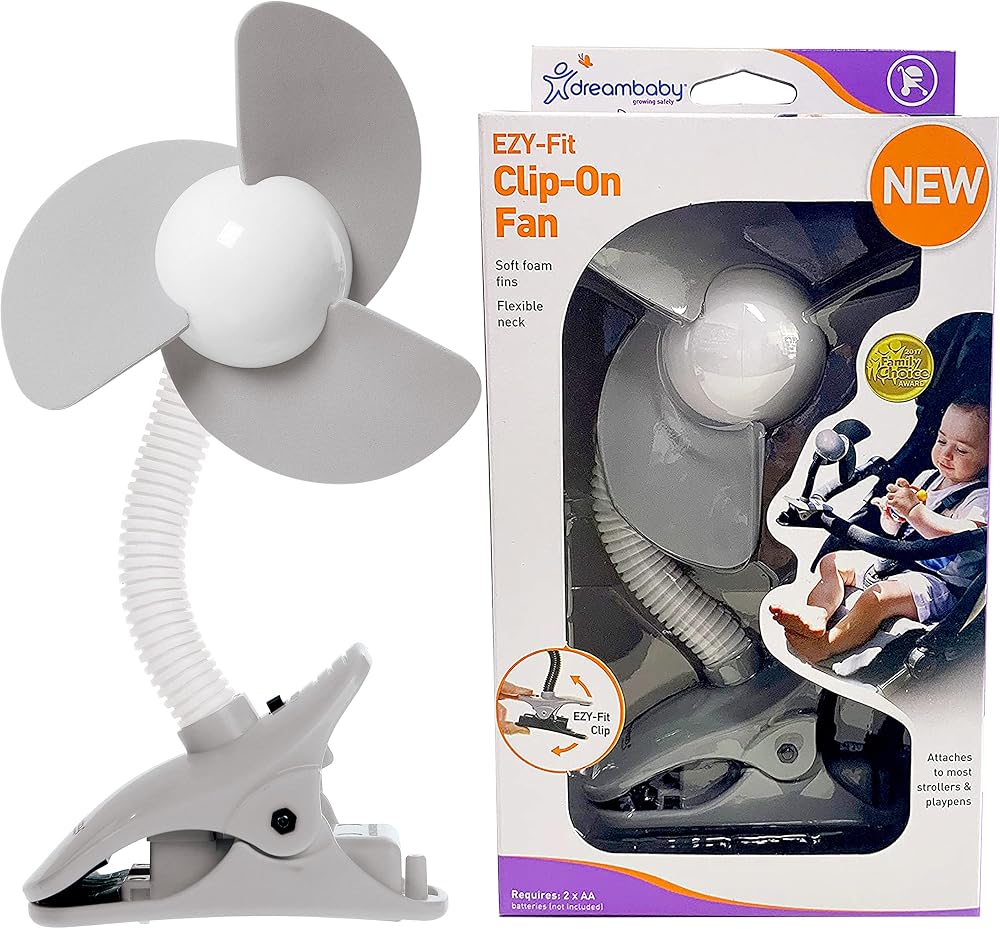 Dreambaby Stroller Fan Adjustable Clip-On Fan White Grey Batteries Not Included