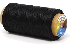 Mandala Crafts Black Flat Waxed Thread for Leather Sewing Thread - Polyester Waxed Leather Thread Waxed String - 273 Yds 150D 0.8mm Waxed Cord for Leather Stitching