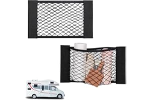 Bigmeta 2PCS RV Cargo Storage Mesh Net, Elastic Stretchable Netting Pocket with 4 Adhesive Strip Wall Sticker for SUV, Truck(17.7 x 9.5 Inch)