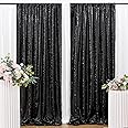 B-COOL Black Sequin Backdrop Curtain Black Backdrop 2 Panels 2ftx8ft Curtain Drapes Shiny Background for Parties Shimmer Wall